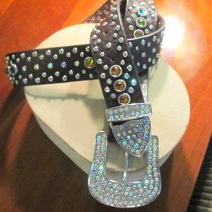 BROWN WESTERN BELT WITH SWAROVSKI CRYSTAL BUCKLE